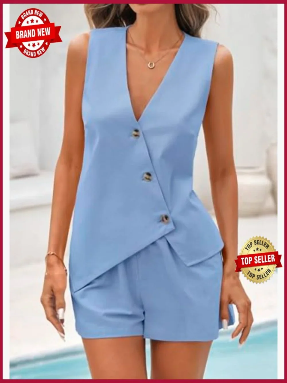 Summer 2 Piece Linen Vest & Shorts Set Women Casual Matching Set